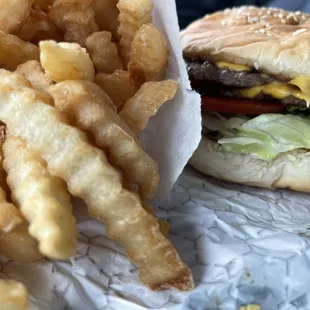 Ranch burger combo with crinkle cut saltless fries.