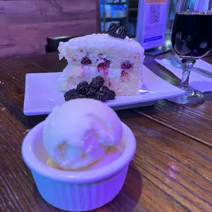 Dessert we shared: vanilla ice cream, lemon blackberry cake