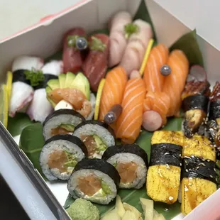 Tuna,salmon,tako,tamago,eel sushi and philly rolls