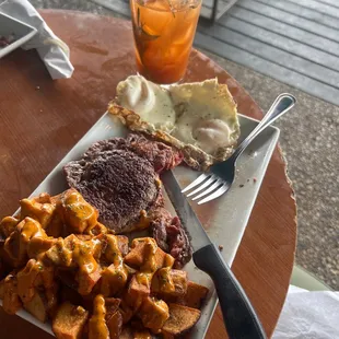 Steak and Eggs with a Bloody Mary.