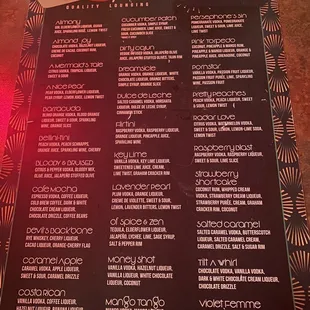 the menu for the event