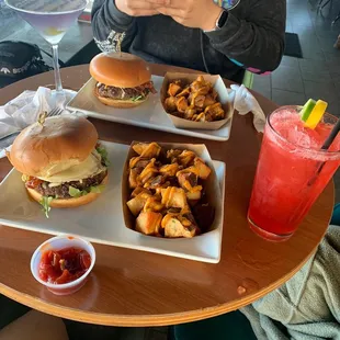 burger, martini, barbie's bath cocktail