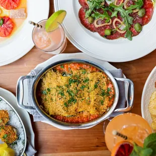 a variety of dishes of food