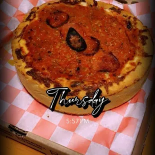 Chicken sausage and turkey pepperoni deep dish