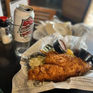 Flounder and fries with a shot and beer. GREATNESS