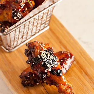 a basket of chicken wings