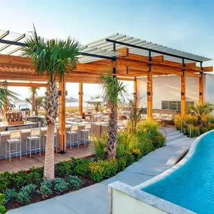 outdoor seating and pool