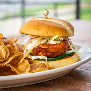 IG: @kenty_eats | Chicken Sandwich: Fried chicken, red Korean hot sauce, pickled daikon slaw, cucumber