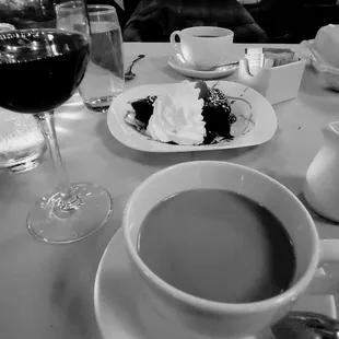 The flourless chocolate cake pairs perfectly with an after dinner pair of coffees.