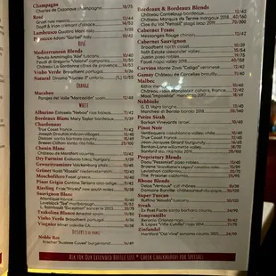 Wine List...the abbreviated list