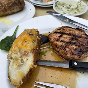 Pork loin with creamed spinach &amp; twice baked potato