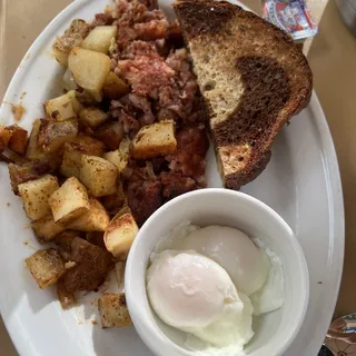 Corned Beef Hash with Two Cage Free Eggs