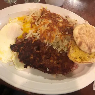 Corned Beef Hash with Two Cage Free Eggs