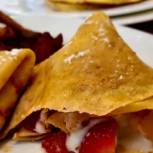 Strawberry  crepes up close.