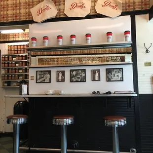 the counter and stools