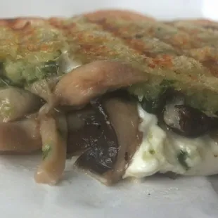 Mmmm such a delicious panini Mushroom, mozzarella, &amp; pesto mmmmmm! $8.95 kind of small but hearty!