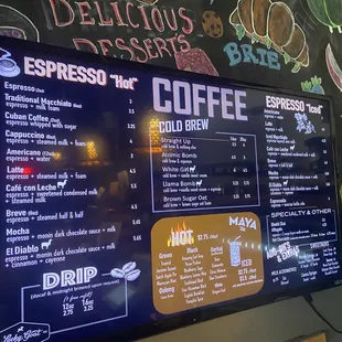 Coffee and Espresso menu