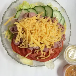 Chef salad with ham and turkey.  Stay fit!