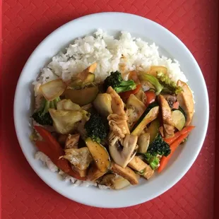 Chicken Breast Stir Fry with Veggies over Rice