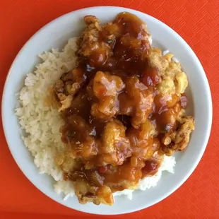 Sweet and Sour chicken over rice - Monday Special
