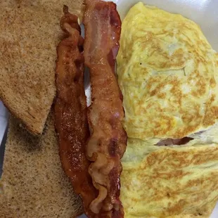 Ham and cheese omlet with bacon