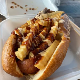 Sloppy BBQ Brisket &amp; Sausage Sandwich (TikTok: @justandyvu)