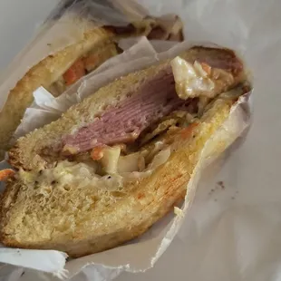 a half eaten sandwich