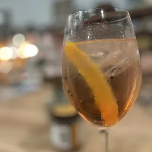 A specialty spritz. Can't remember the fancy flavor but it was so good and recommended by our waitstaff.