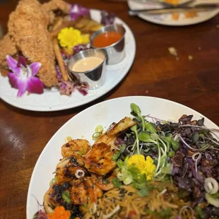 Catfish and Catfish &amp; Chips and Southern Shrimp Singapore Street Noodles