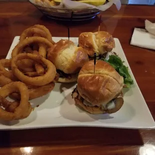 Chicken sliders,  with pepper jack cheese.