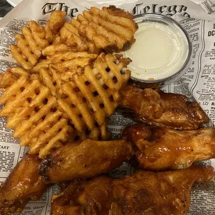 Traditional BBQ Wings with Waffle fries