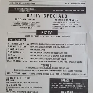 the menu of the restaurant