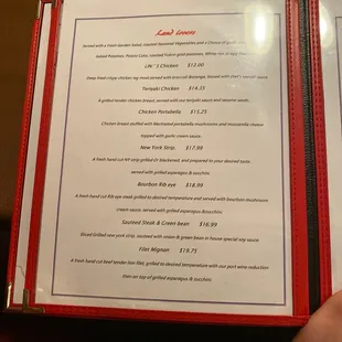 Chicken and meat menu