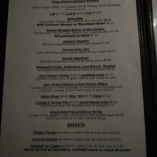the menu for the restaurant