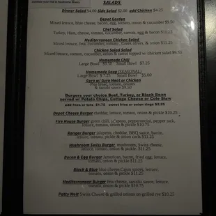 the menu for the restaurant