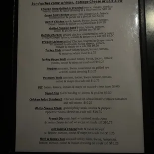 the menu for the restaurant