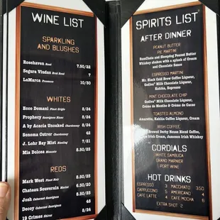 a menu for a wine list