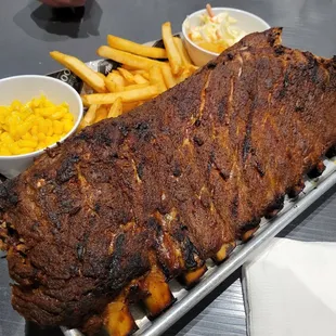 Wednesday is (St. Louis) Pork rib night, 10 ribs $21.99.  Unfortunately, dry, overdone, but good flavor.  Sweet Baby Ray&apos;s bbq sauce.