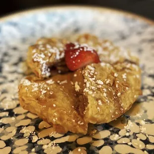 Fried Peanut Butter and Jelly Sandwich with House Syrup Drizzle and Powdered Sugar