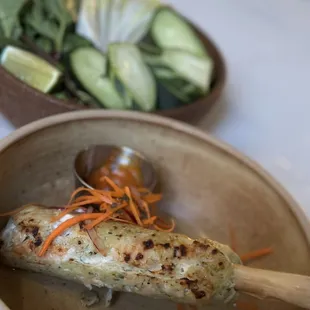 Chicken &amp; Shrimp Kefta, Seasonal Lettuce, Cucumber, Mint, Carrot, Red Onion, Lime, Nuoc Cham, Peanut Coconut Dip