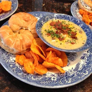 Yummy lunch is served on fine dinnerware.