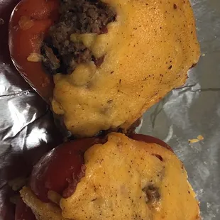Detroit stuffed peppers with beef and cheddar