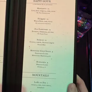 Happy hour menu