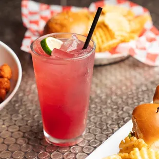 a plate of food and a drink