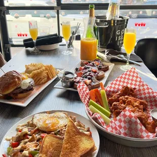 French Toast + Bone- In Chicken Wings + Breakfast Skillet + Brunch Burger + Mimosas