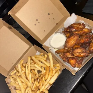 Double order of Cajun lemon pepper wings and fries