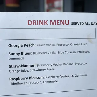 a menu for a drink at a restaurant