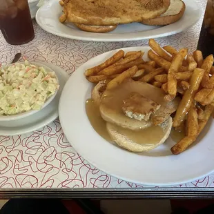 August 2, 2024 - The Diner, Oakdale, PA - Open-faced turkey sandwich, french fries and cole slaw.