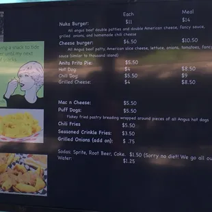 Menu with prices