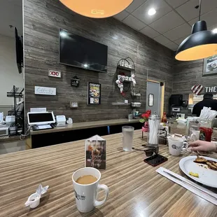 Inside sitting at the counter